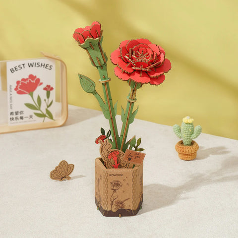 Wooden Bloom Red Carnation - Brain Spice