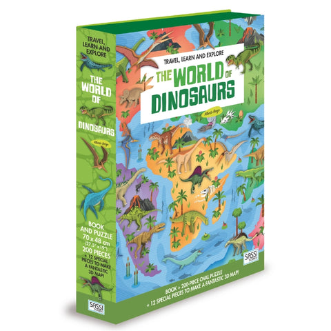 World of Dinosaurs 3D Puzzle & Book Set - 200pc - Sassi Travel Learn and Explore - Brain Spice