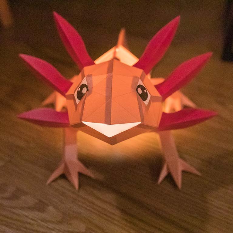 Axolotl Origami Table Lamp - 3D Paper Art - Brain Spice