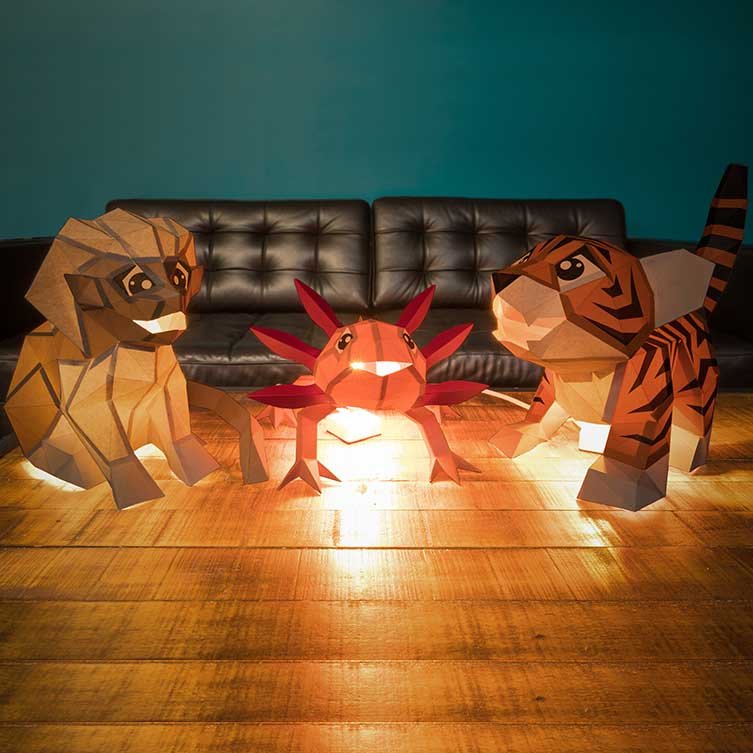 Axolotl Origami Table Lamp - 3D Paper Art - Brain Spice