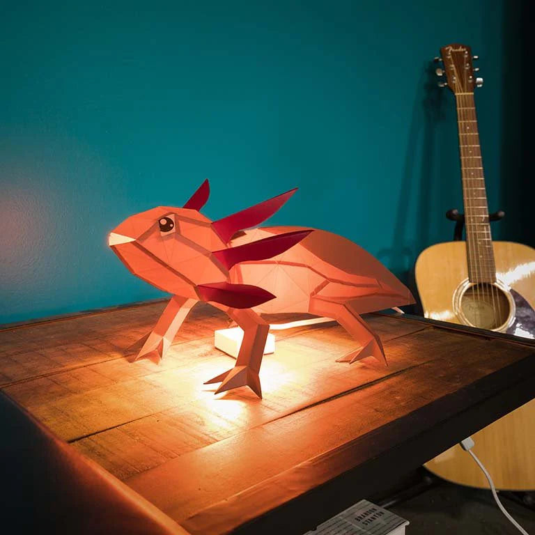 Axolotl Origami Table Lamp - 3D Paper Art - Brain Spice