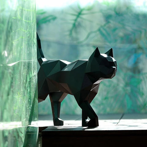 Black Cat Origami Model - 3D Paper Art - Brain Spice