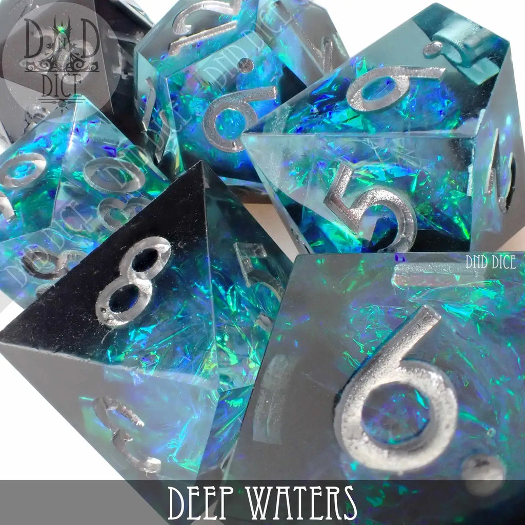 Deep Waters - Handmade Dice - 7-Dice Set - Brain Spice