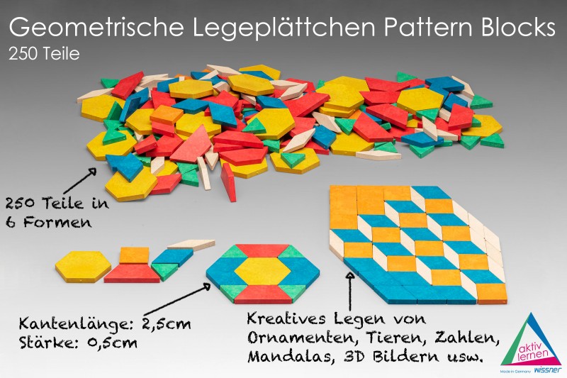Pattern Blocks - RE-Wood - 250 pcs - Brain Spice