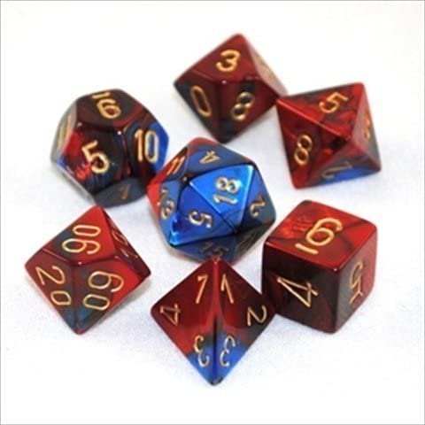 Gemini Blue-Red-Gold 7-Dice Set - Brain Spice