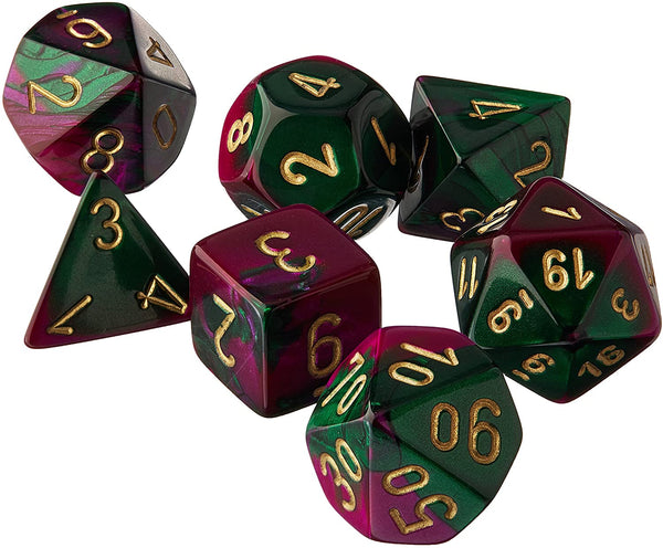 Gemini Green-Purple-Gold 7-Dice Set - Brain Spice