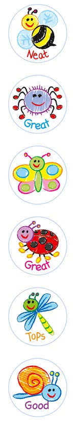 Kid Drawn Bugs - Merit Stickers - Brain Spice