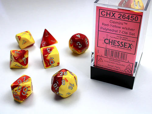 Gemini Red-Yellow-Silver 7-Dice Set - Brain Spice