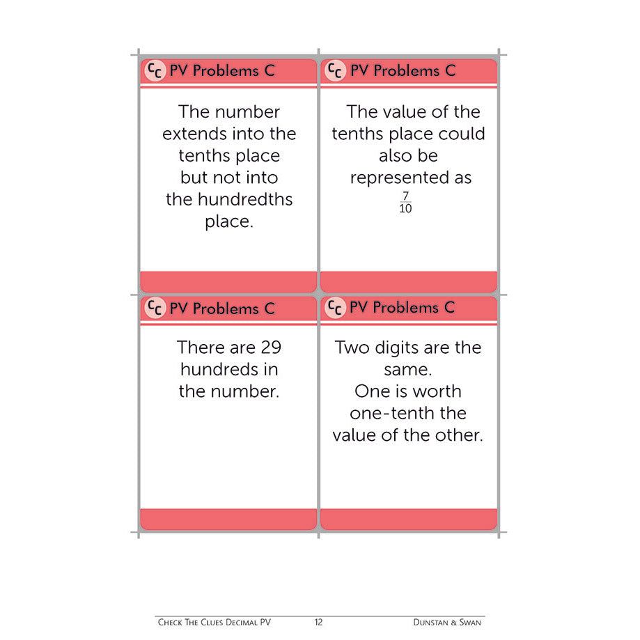 Check the Clues - Place Value - Decimal Numbers - Brain Spice