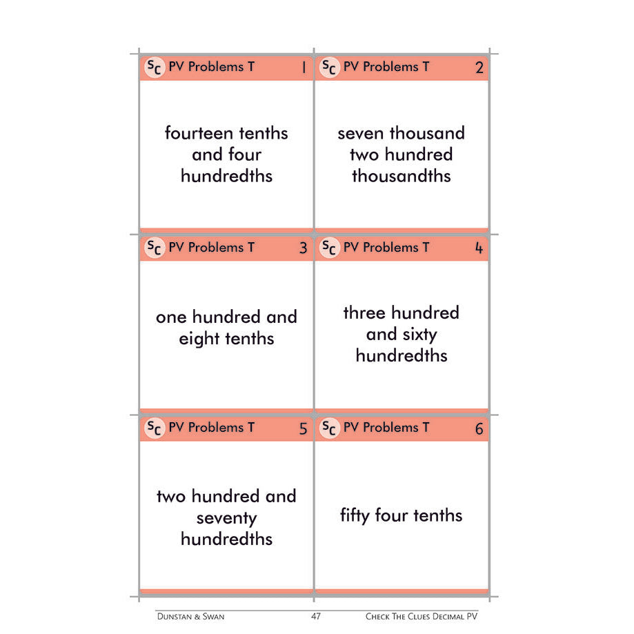 Check the Clues - Place Value - Decimal Numbers - Brain Spice