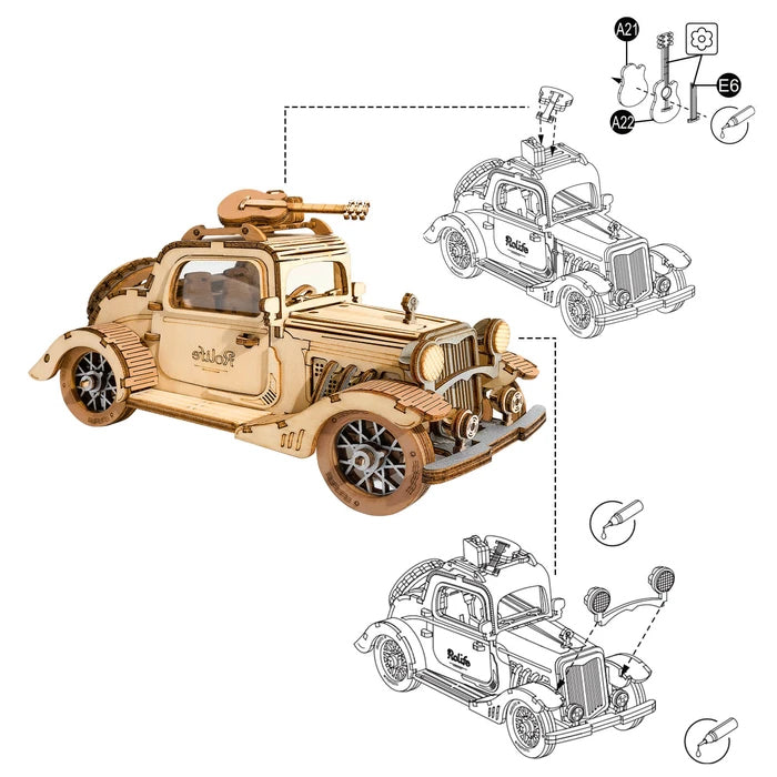 Vintage Car - 3D Wooden Model - Brain Spice