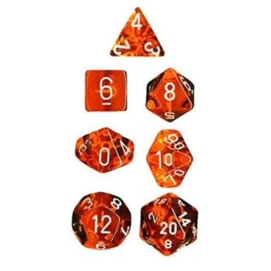 Transluscent Orange-White 7-Dice Set