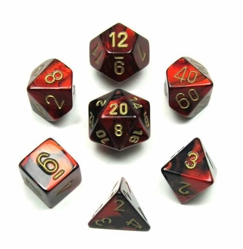 Gemini Black-Red-Gold 7-Dice Set - Brain Spice