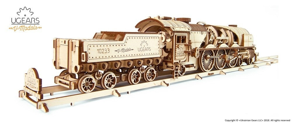 V-Express Steam Train and Tender - uGears - Brain Spice