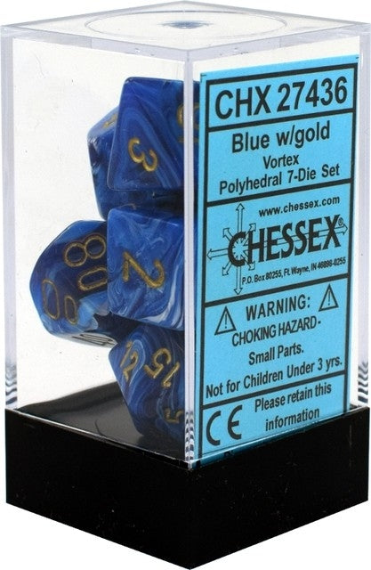 Vortex Blue-Gold 7-Dice Set - Brain Spice